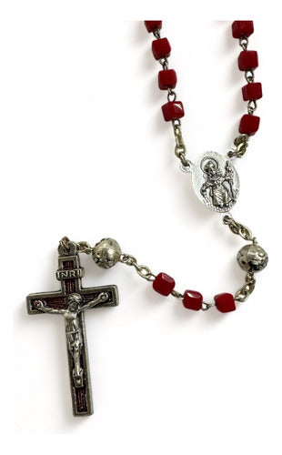 Rosario Guadalupano Y Niño De Atocha Cristal Rojo Con Rosas