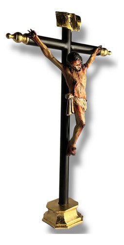 Cristo O Crucifijo De Base Decorado Con Hoja De Oro 74cm