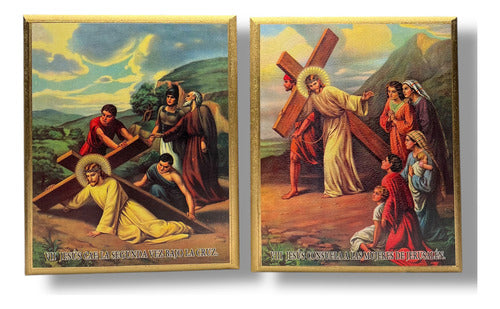 Juego De Viacrucis En Acabado Dorado 27cm X 22cm (15 Pzas)