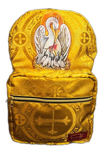 Mochila Sacristía Morada Símbolo Pelicano Cristiano