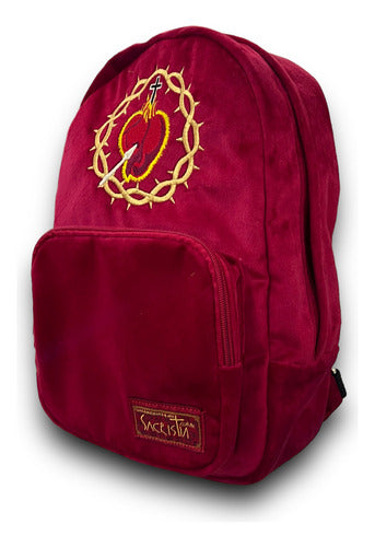 Mochila Mini Sacristía Bordada  Corazon De Jesus