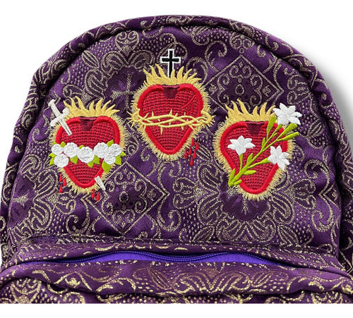 Mochila Sacristía Bordada Tres Corazones Barroca