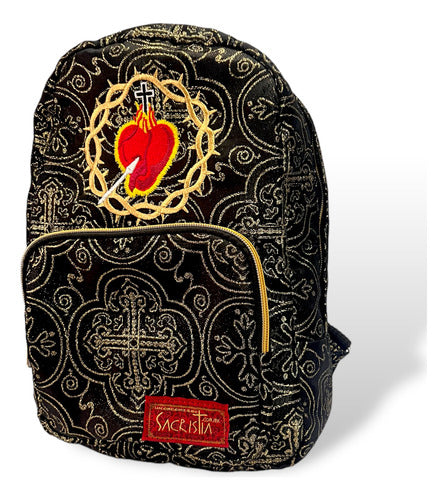 Mochila Mini Sacristía Bordada  Corazon De Jesus