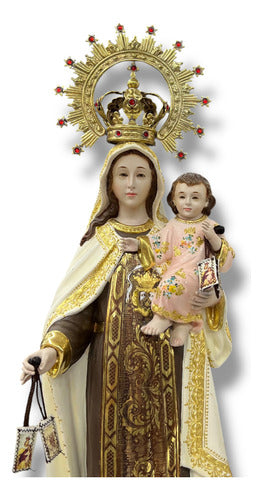 Virgen Del Carmen Talla En Madera Decorada Con Oro Fino 34cm