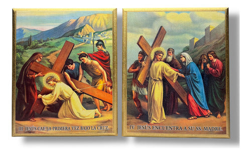 Juego De Viacrucis En Acabado Dorado 27cm X 22cm (15 Pzas)