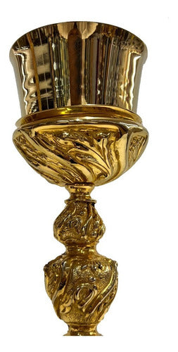 Caliz De Alpaca Dorada Pieza Única Cincelado A Mano 24cm