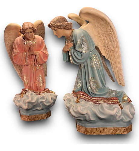 Par De Ángeles Custodios Finos Con Hoja De Oro Fina 69cm