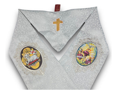 Estola Sacerdotal Brocada Bordada, Pintada A Mano Plateada