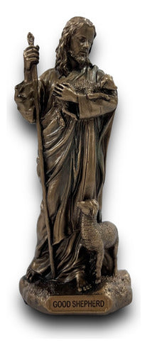 Jesús El Buen Pastor Figura Terminado Bronce Detallada 9cm