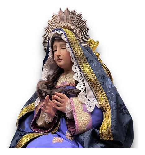 Virgen De Los Dolores Articulada Tallada En Madera 64cm