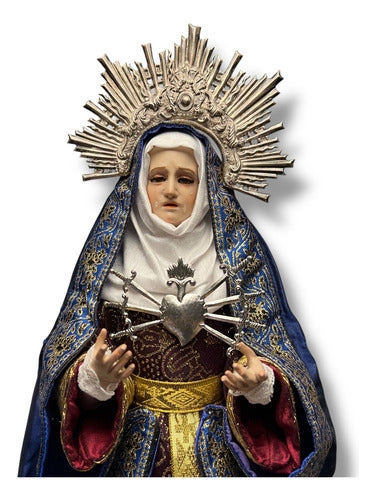Virgen De Los Dolores O Dolorosa, Madera Acces En Plata 52cm