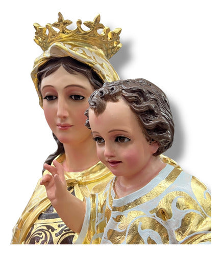 Virgen Del Carmen 130cm Estofada En Hoja De Oro