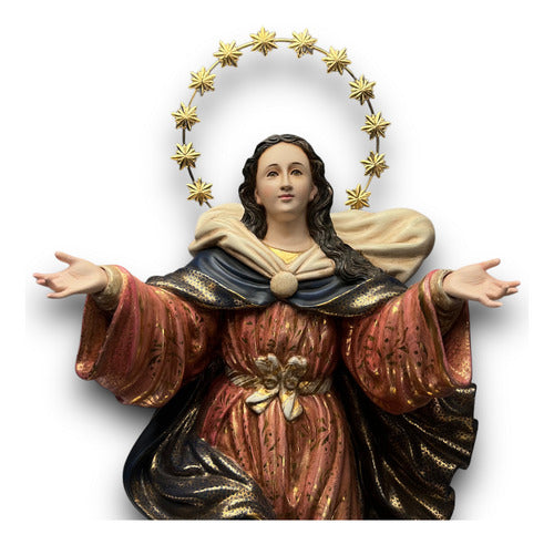 Asunción De La Virgen María En Madera Y Hoja De Oro 54cm