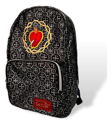 Mochila Mini Sacristía Bordada  Corazon De Jesus