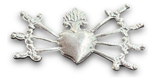 Corazón Con 7 Dagas O Dolores De Plata De 4cm X 2cm