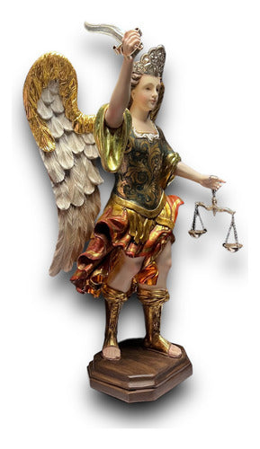 San Miguel Arcángel En Madera Estofado En Oro Fino 43cm