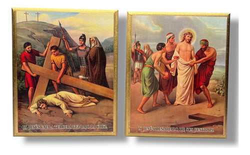 Juego De Viacrucis En Acabado Dorado 27cm X 22cm (15 Pzas)