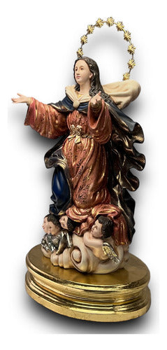 Asunción De La Virgen María En Madera Y Hoja De Oro 54cm