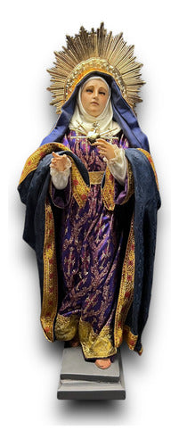 Virgen De Los Dolores Tallada En Madera 46cm Con Accesorios