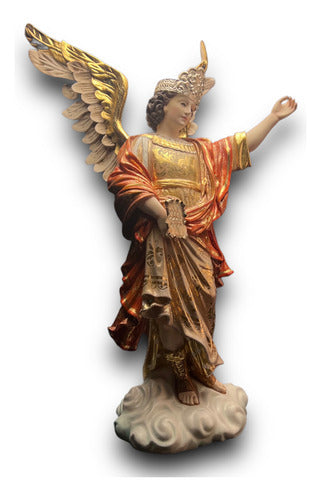 San Gabriel Arcángel En Madera Estofado En Oro Fino 46cm