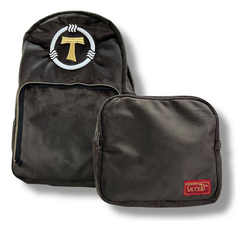 Mochila Sacristía O Sacrimochila 4.0 Bordada Franciscana Cruz De Tau Con Bolsa Desmontable