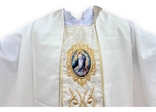 Casulla Ornamento Dorado Brocado Bordado Virgen De Guadalupe