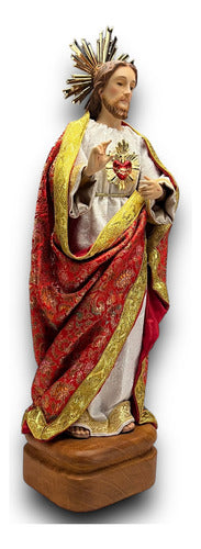 Sagrado Corazón De Jesús De Vestir Talla En Madera 40cm