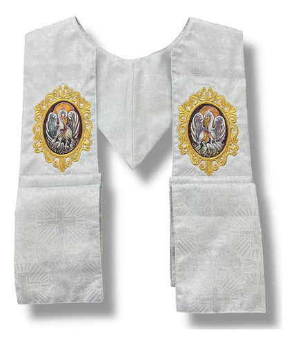 Estola Sacerdotal Brocada Bordada, Pintada A Mano Plateada