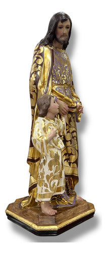 San José Con Niño Jesús Decorados En Hoja De Oro 85cm