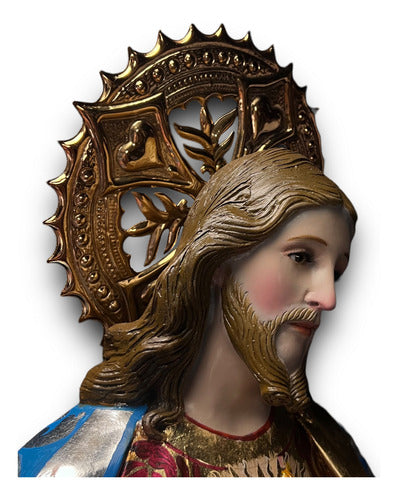 Sagrado Corazón De Jesús Estofado En Acabado Bruñido 126cm
