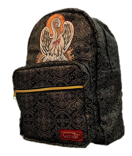 Mochila Sacristía Morada Símbolo Pelicano Cristiano