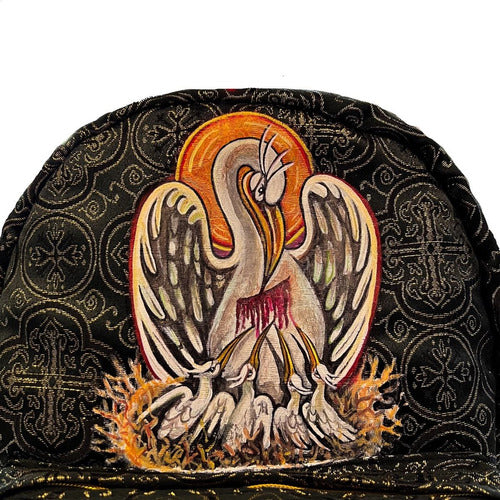 Mochila Sacristía Morada Símbolo Pelicano Cristiano