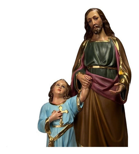 San José 107cm Policromía Al Óleo Con Hoja De Oro