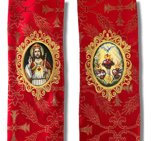 Estola Sacerdotal Brocada Bordada, Pintada A Mano Roja