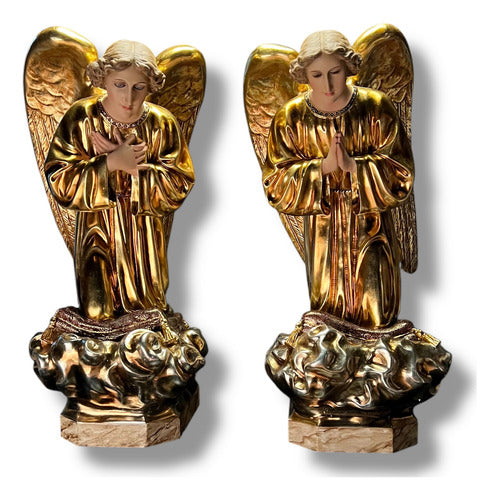 Par De Ángeles Custodios Finos Con Hoja De Oro Fina 69cm