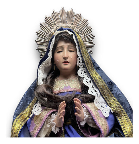Virgen De Los Dolores Articulada Tallada En Madera 64cm