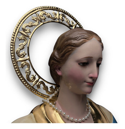 Santa Cecilia En Terminado Bruñido Con Aureola 120cm