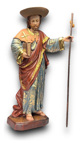 Santiago Peregrino Talla En Madera Decorado En Oro Fino 43cm