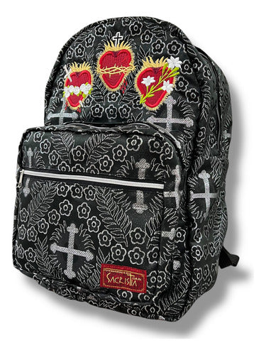 Mochila Sacristía Bordada Tres Corazones Barroca