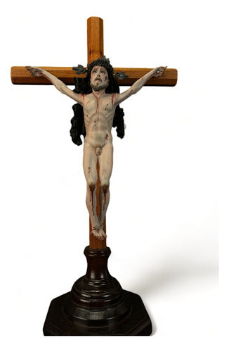 Cristo De Base Tallado En Cedro Rojo 58cm Con Accesorios