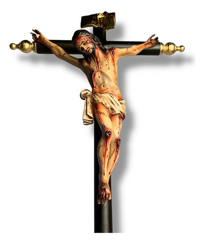Cristo O Crucifijo De Base Decorado Con Hoja De Oro 74cm