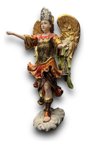 San Miguel Arcángel En Madera Estofado En Oro Fino 31cm