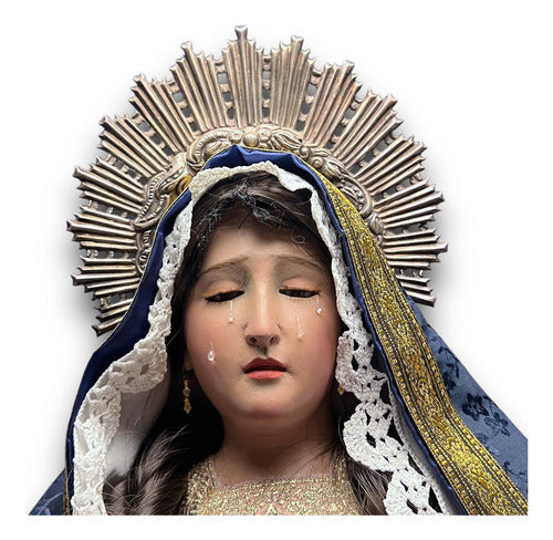 Virgen De Los Dolores Articulada Tallada En Madera 64cm