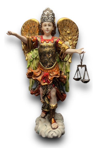 San Miguel Arcángel En Madera Estofado En Oro Fino 31cm