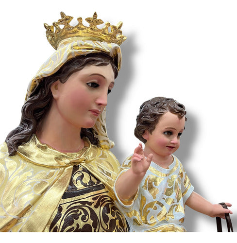 Virgen Del Carmen 130cm Estofada En Hoja De Oro