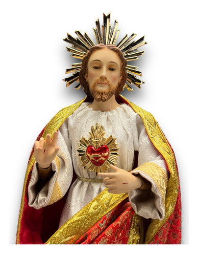 Sagrado Corazón De Jesús De Vestir Talla En Madera 40cm