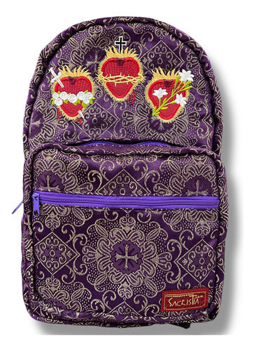 Mochila Sacristía Bordada Tres Corazones Barroca
