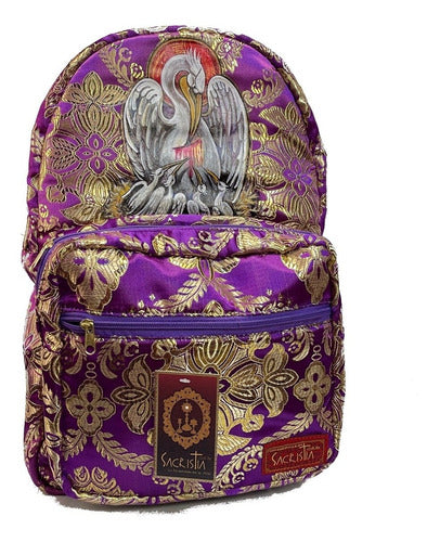 Mochila Sacristía Morada Símbolo Pelicano Cristiano