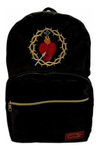 Mochila Sacristía Bordada Corazón De Jesús