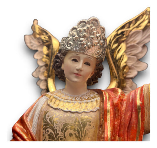 San Gabriel Arcángel En Madera Estofado En Oro Fino 46cm